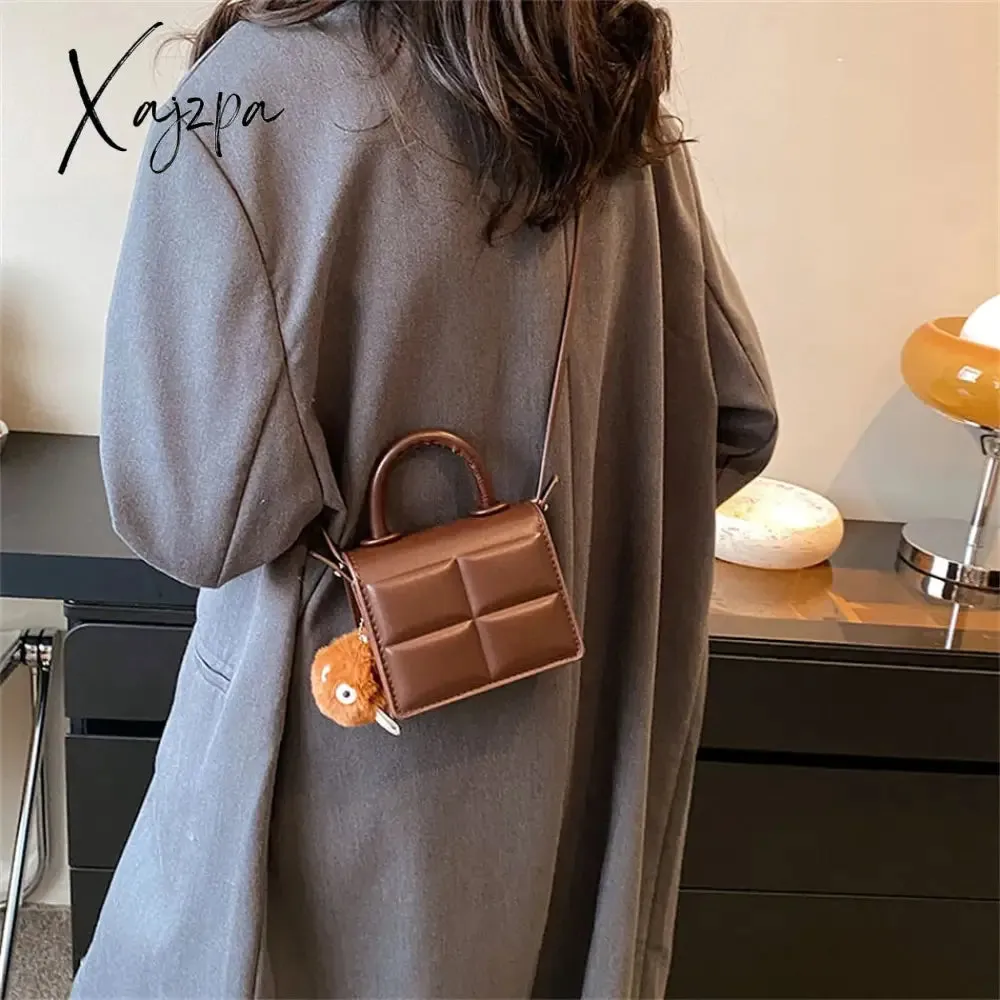 Xajzpa - 2 Size Trend Chocolate Plaid PU Leather Shoulder Crossbody Bags for Women Designer Brand Female Short Handle Handbags and Purses