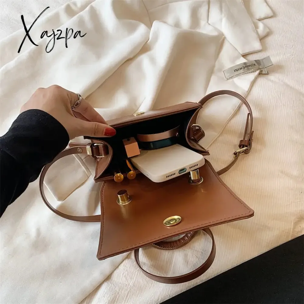 Xajzpa - 2 Size Trend Chocolate Plaid PU Leather Shoulder Crossbody Bags for Women Designer Brand Female Short Handle Handbags and Purses