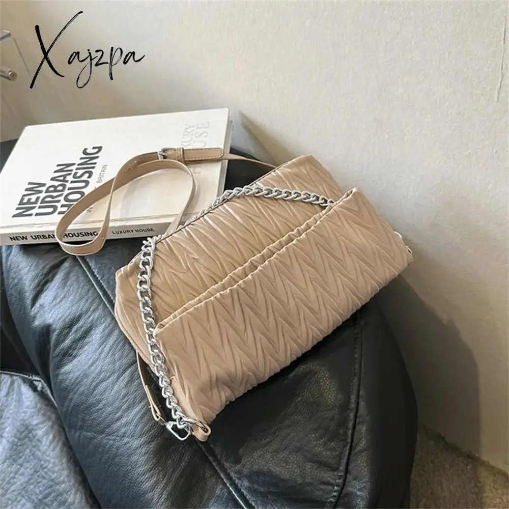 Xajzpa - Fashion Silver Messenger Bags for Women Designer Pleated Soft Leather Shoulder Bag 2023 Trend Purses and Handbags Underarm Totes