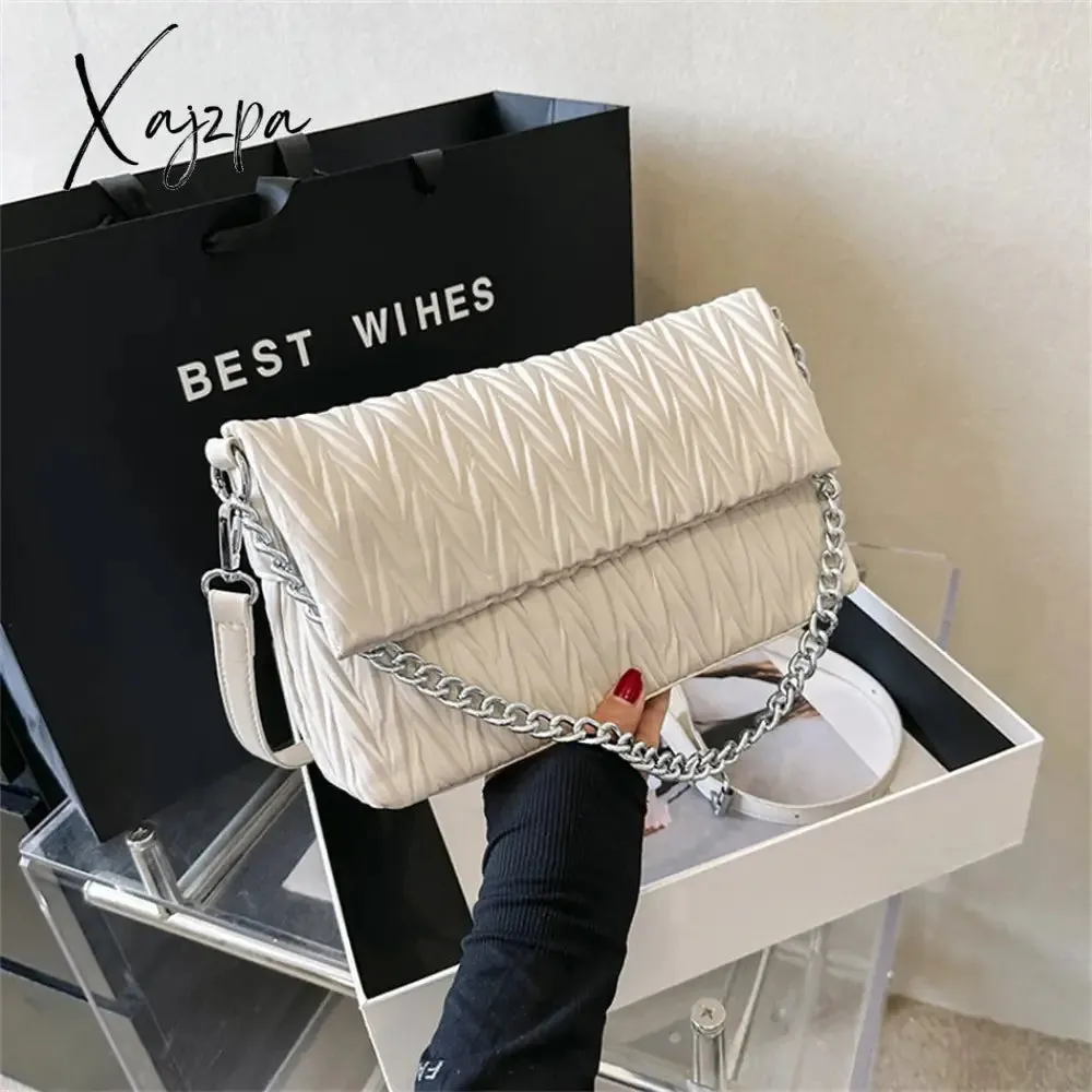 Xajzpa - Fashion Silver Messenger Bags for Women Designer Pleated Soft Leather Shoulder Bag 2023 Trend Purses and Handbags Underarm Totes