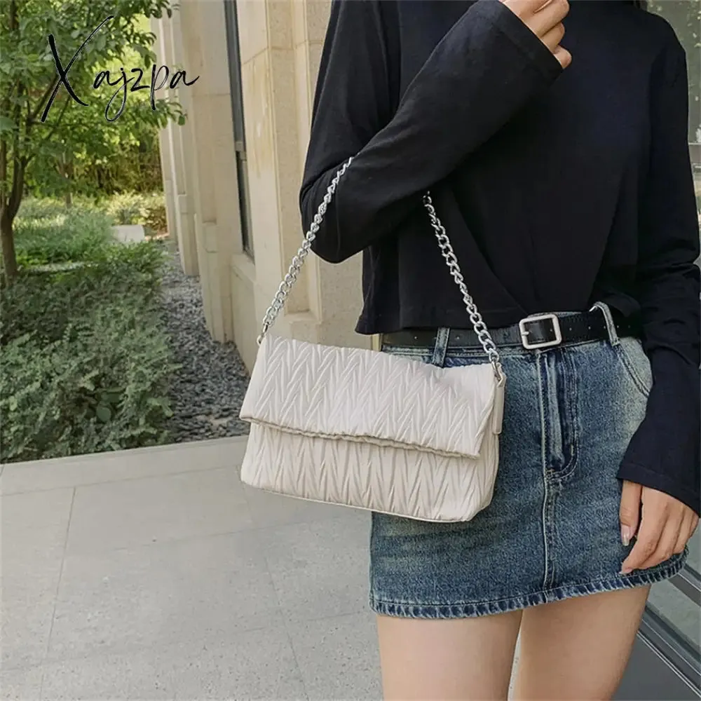 Xajzpa - Fashion Silver Messenger Bags for Women Designer Pleated Soft Leather Shoulder Bag 2023 Trend Purses and Handbags Underarm Totes