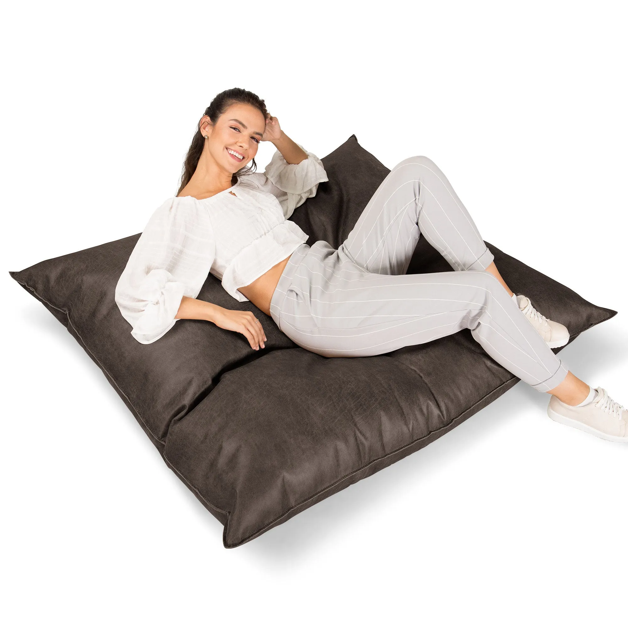 XL Pillow Beanbag - Distressed Leather Natural Slate